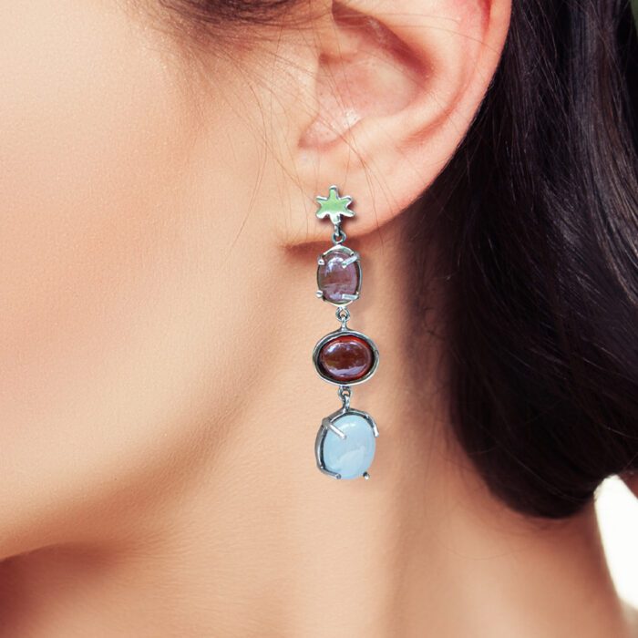 Arete3cabuchones TurmalinaRosaGranateCalcedonia