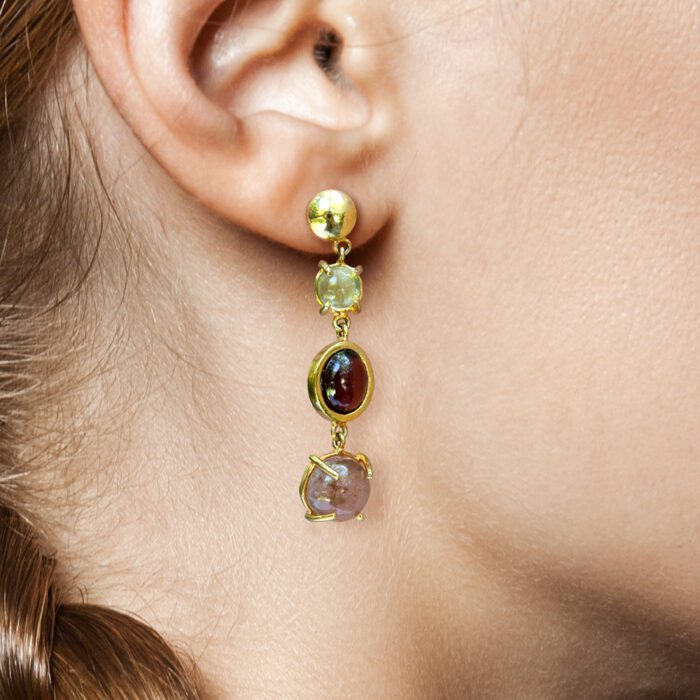 Aretes3CabuchonesPeridotGranateTurmalinaRosa